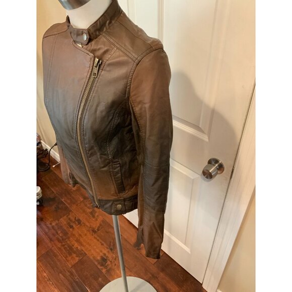Kut From The Kloth Brown Vegan Leather Zip-Up Moto Jacket, Size Small - Picture 3 of 6